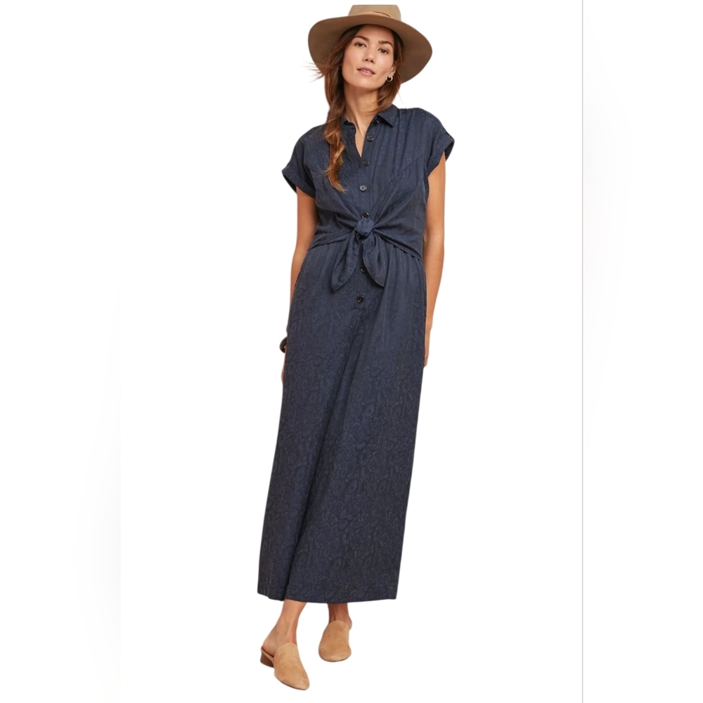 Anthropologie - Ettitwa Jumpsuit Tie-Waist Navy Patterned EUC Women's 0